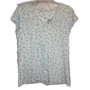 Miss Elaine Women’s Green Floral Pajama Top Short Sleeve Sleepwear Sz S NEW